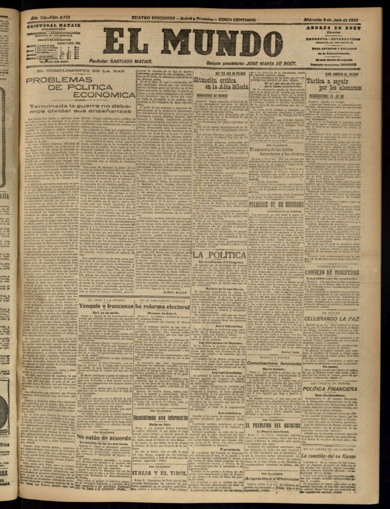 Miniatura de El Mundo del 9 de julio de 1919 (edición de provincias)