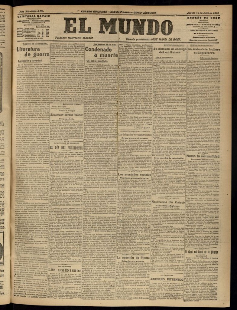 Miniatura de El Mundo del 10 de julio de 1919 (edición de provincias)