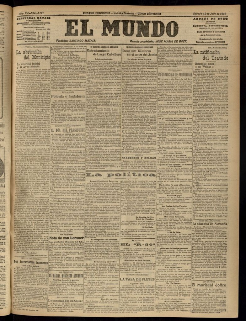 Miniatura de El Mundo del 12 de julio de 1919 (edición de provincias)