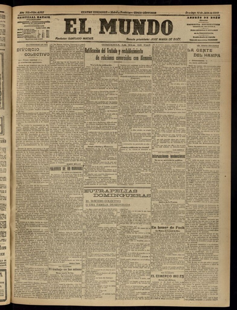 Miniatura de El Mundo del 13 de julio de 1919 (edición de provincias)