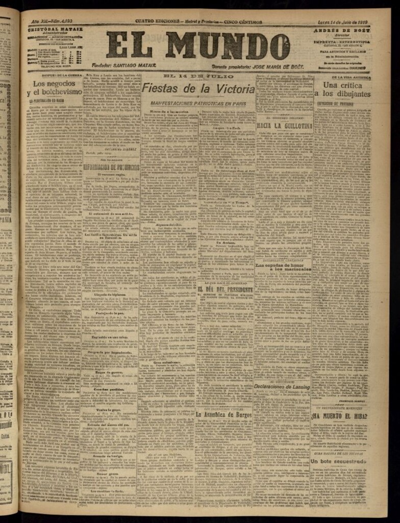 Miniatura de El Mundo del 14 de julio de 1919 (edición de provincias)