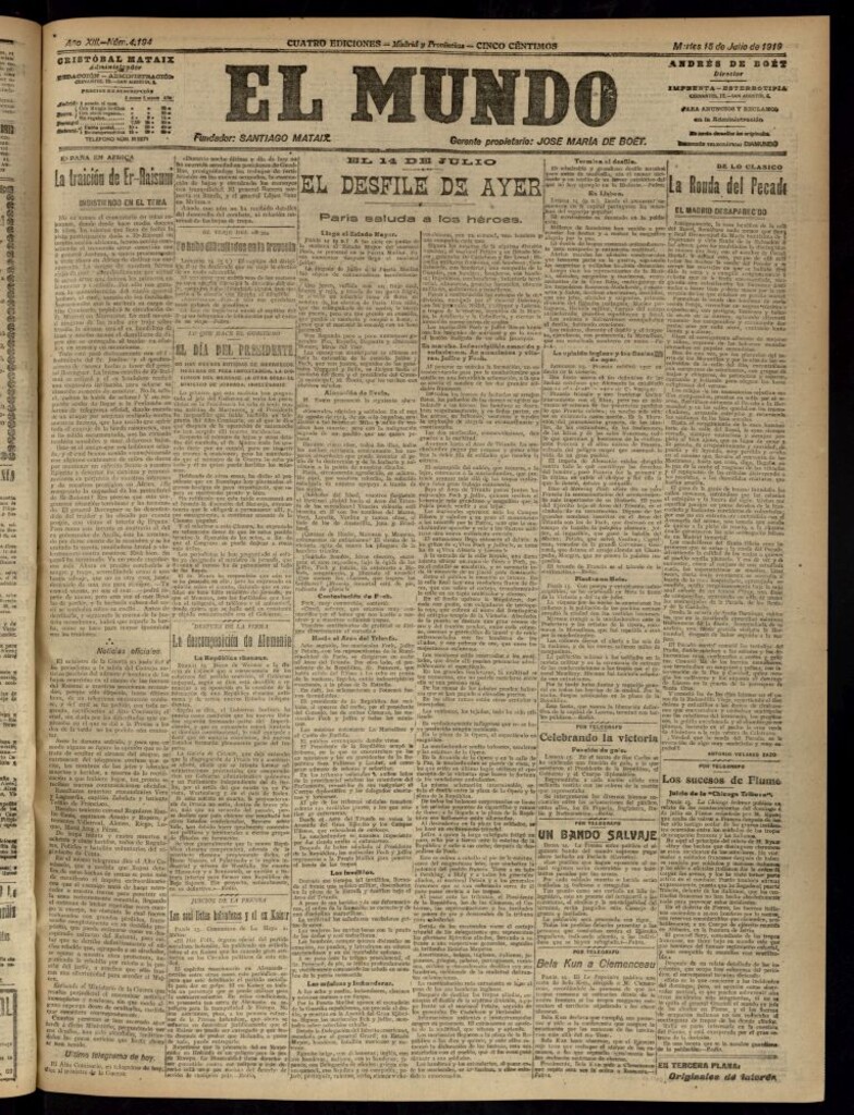 Miniatura de El Mundo del 15 de julio de 1919 (edición de provincias)