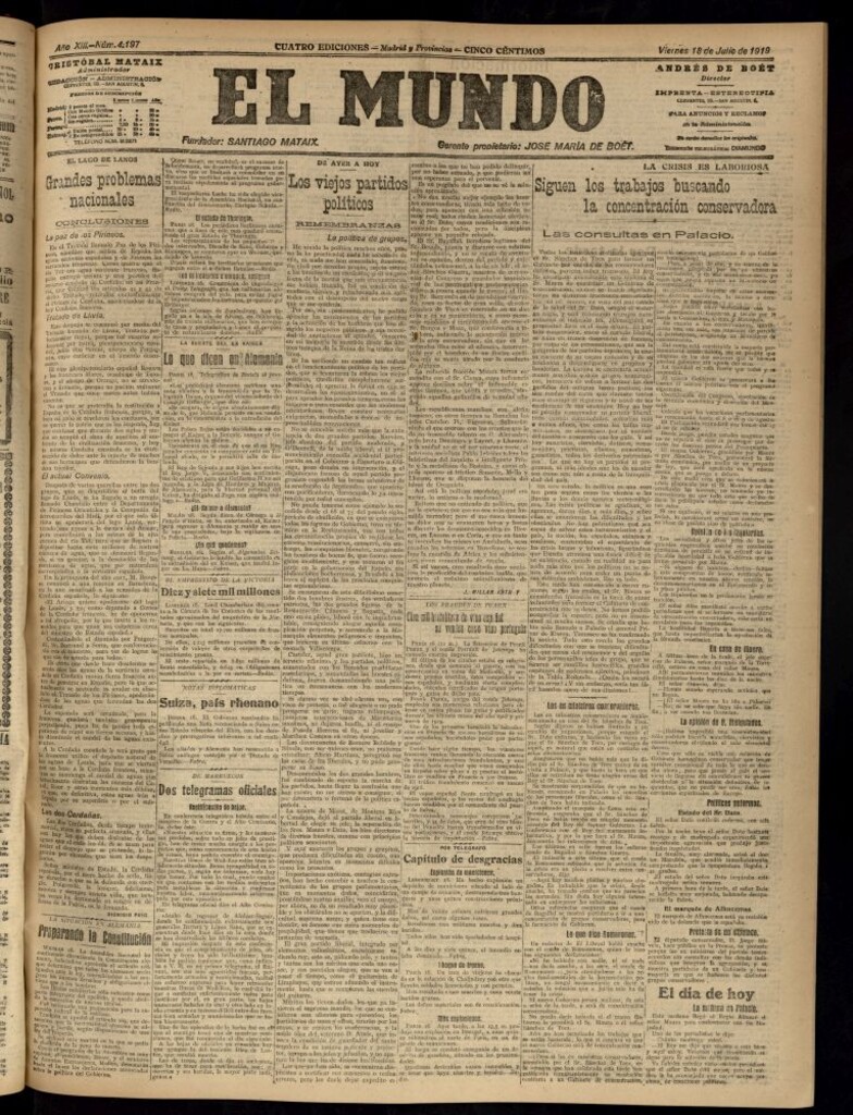 Miniatura de El Mundo del 18 de julio de 1919 (edición de provincias)