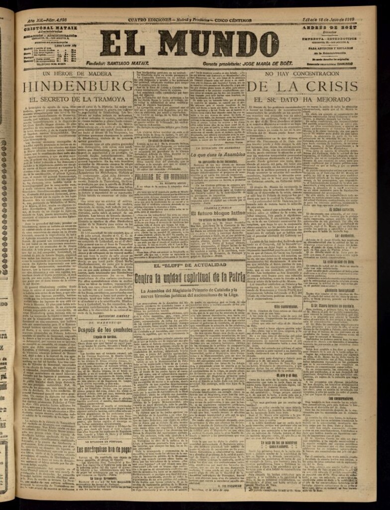 Miniatura de El Mundo del 19 de julio de 1919 (edición de provincias)