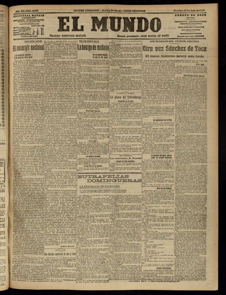 Miniatura de El Mundo del 20 de julio de 1919 (edición de provincias)