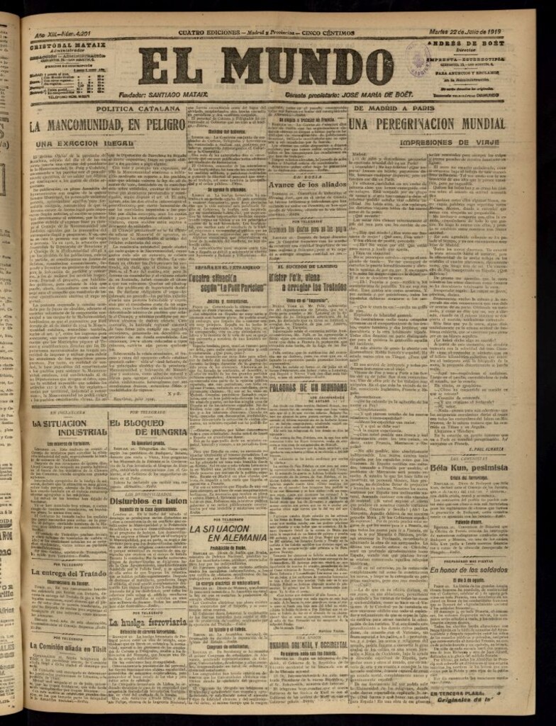 Miniatura de El Mundo del 22 de julio de 1919 (edición de provincias)