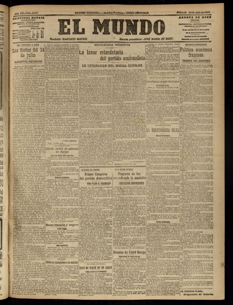Miniatura de El Mundo del 23 de julio de 1919 (edición de provincias)