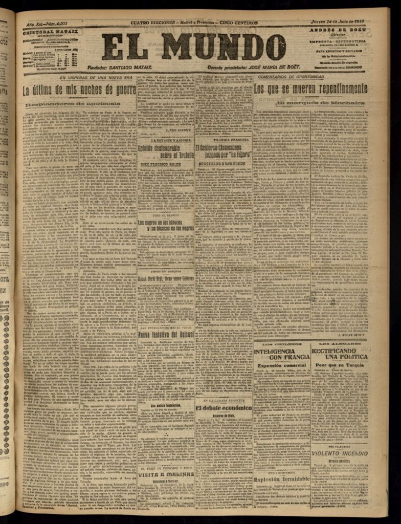 Miniatura de El Mundo del 24 de julio de 1919 (edición de provincias)