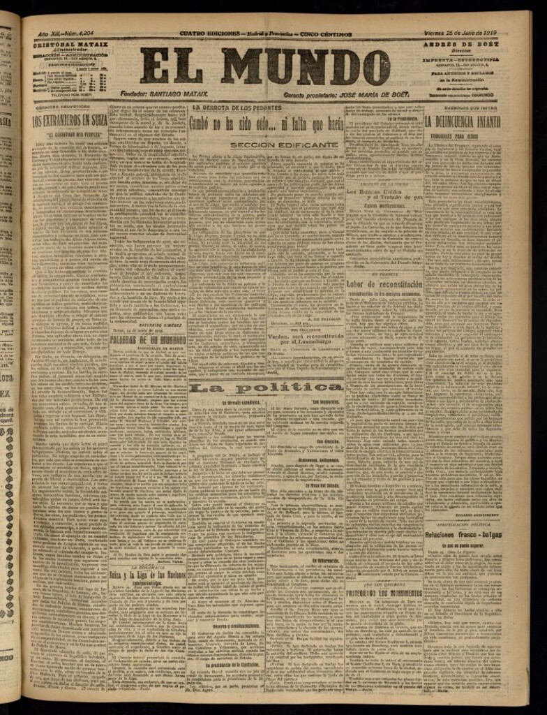 Miniatura de El Mundo del 25 de julio de 1919 (edición de provincias)