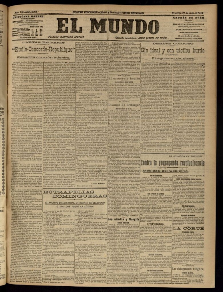Miniatura de El Mundo del 27 de julio de 1919 (edición de provincias)