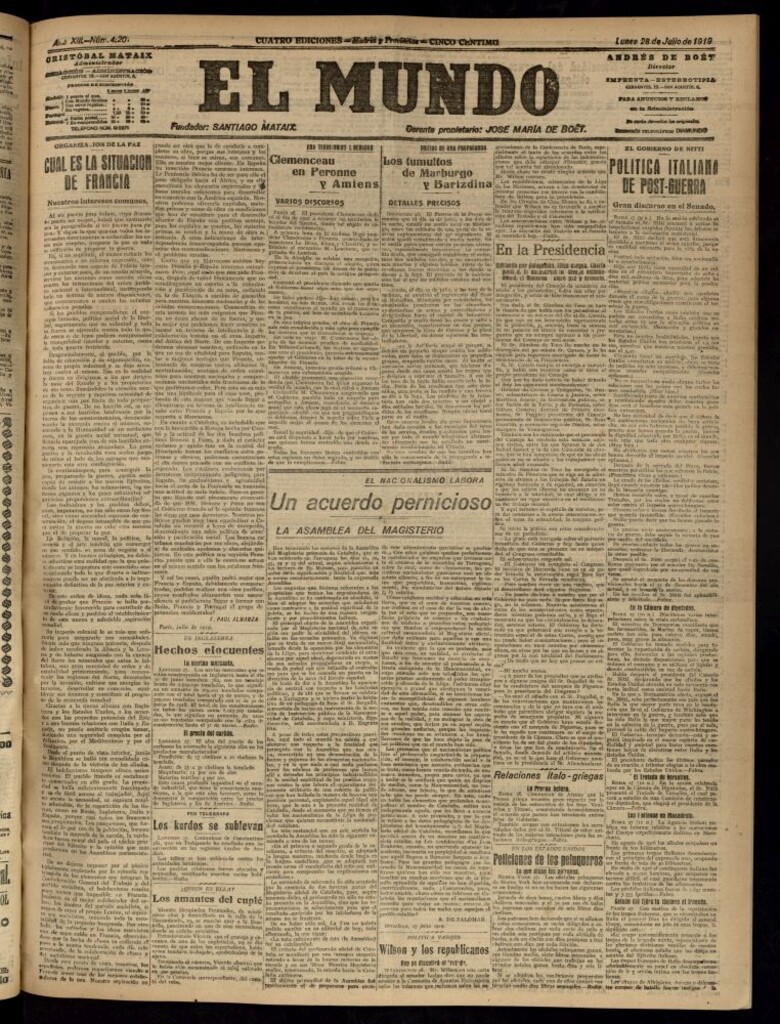 Miniatura de El Mundo del 28 de julio de 1919 (edición de provincias)