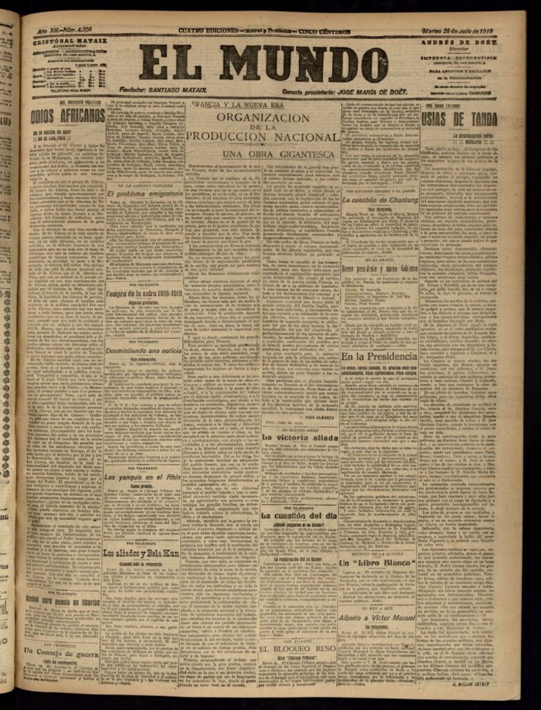 Miniatura de El Mundo del 29 de julio de 1919 (edición de provincias)