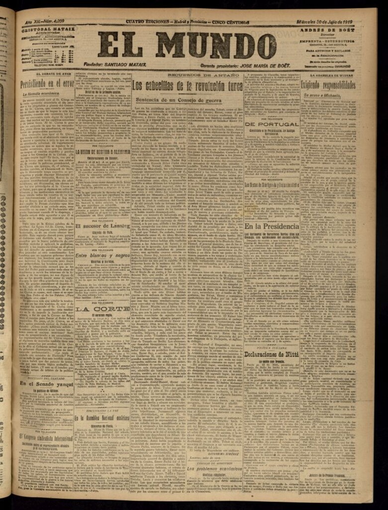 Miniatura de El Mundo del 30 de julio de 1919 (edición de provincias)