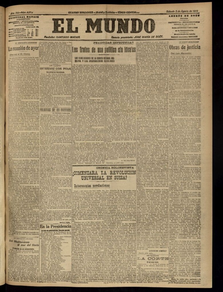 Miniatura de El Mundo del 2 de agosto de 1919 (edición de provincias)