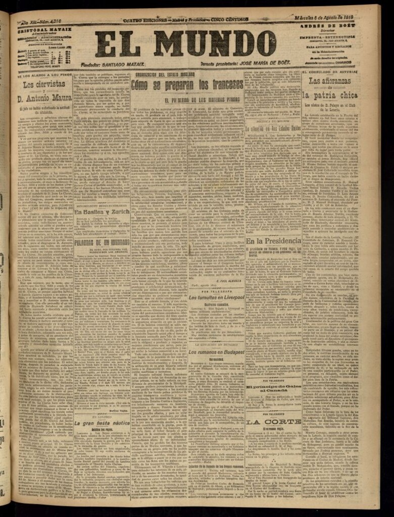 Miniatura de El Mundo del 6 de agosto de 1919 (edición de provincias)