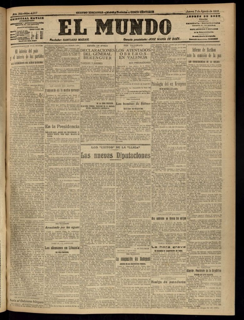 Miniatura de El Mundo del 7 de agosto de 1919 (edición de provincias)