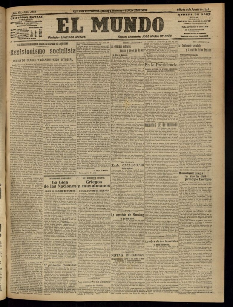 Miniatura de El Mundo del 9 de agosto de 1919 (edición de provincias)