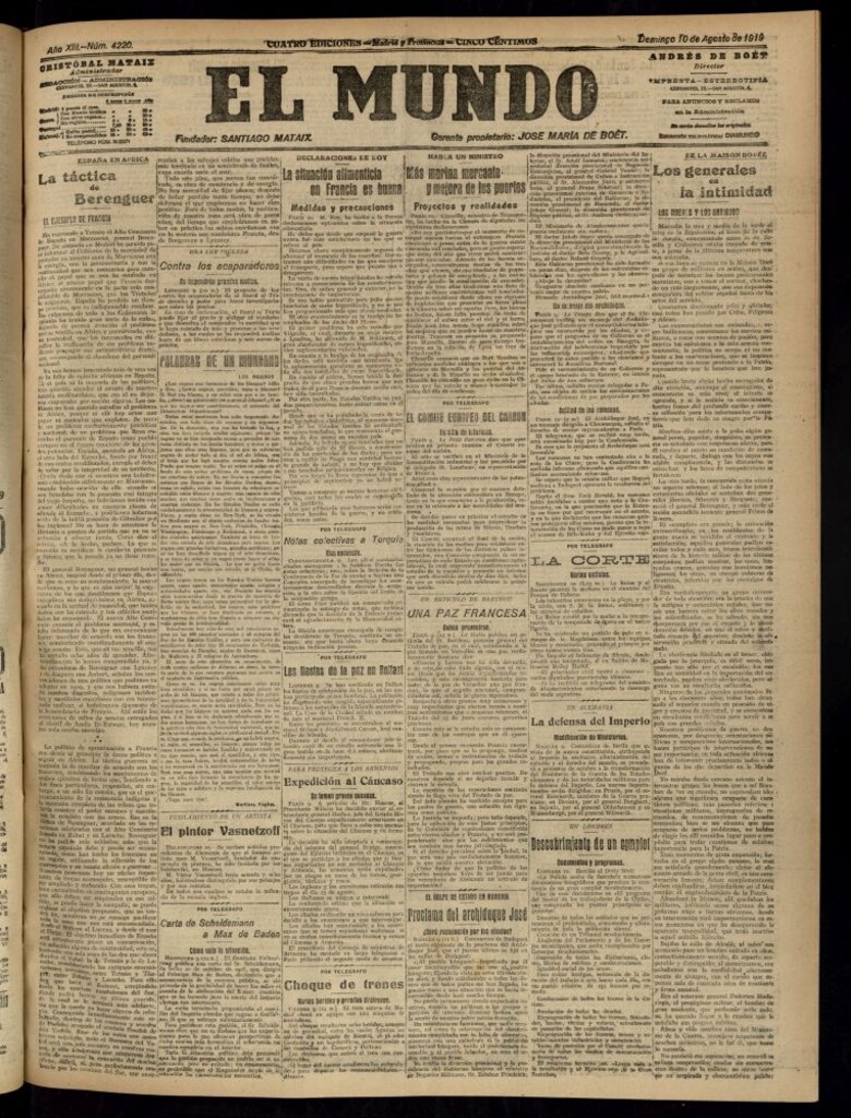 Miniatura de El Mundo del 10 de agosto de 1919 (edición de provincias)