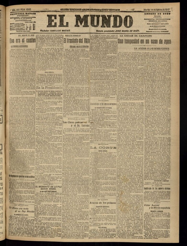 Miniatura de El Mundo del 12 de agosto de 1919 (edición de provincias)