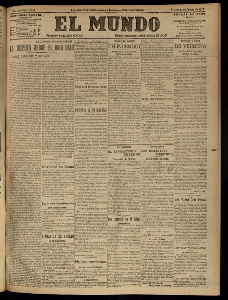 Miniatura de El Mundo del 15 de agosto de 1919 (edición de provincias)