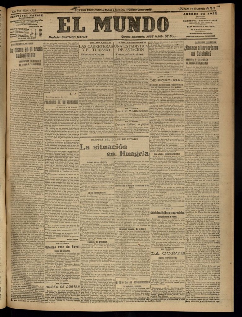 Miniatura de El Mundo del 16 de agosto de 1919 (edición de provincias)