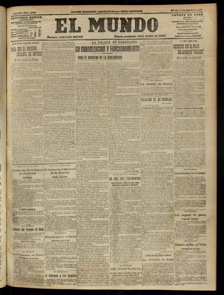 Miniatura de El Mundo del 19 de agosto de 1919 (edición de provincias)
