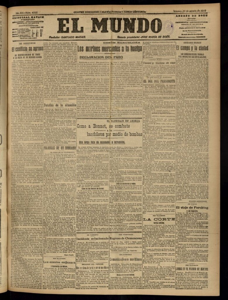 Miniatura de El Mundo del 22 de agosto de 1919 (edición de provincias)