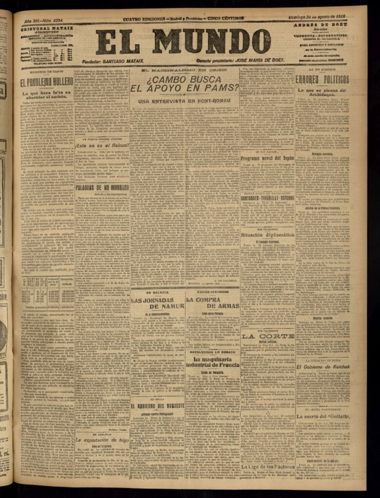 Miniatura de El Mundo del 24 de agosto de 1919 (edición de provincias)