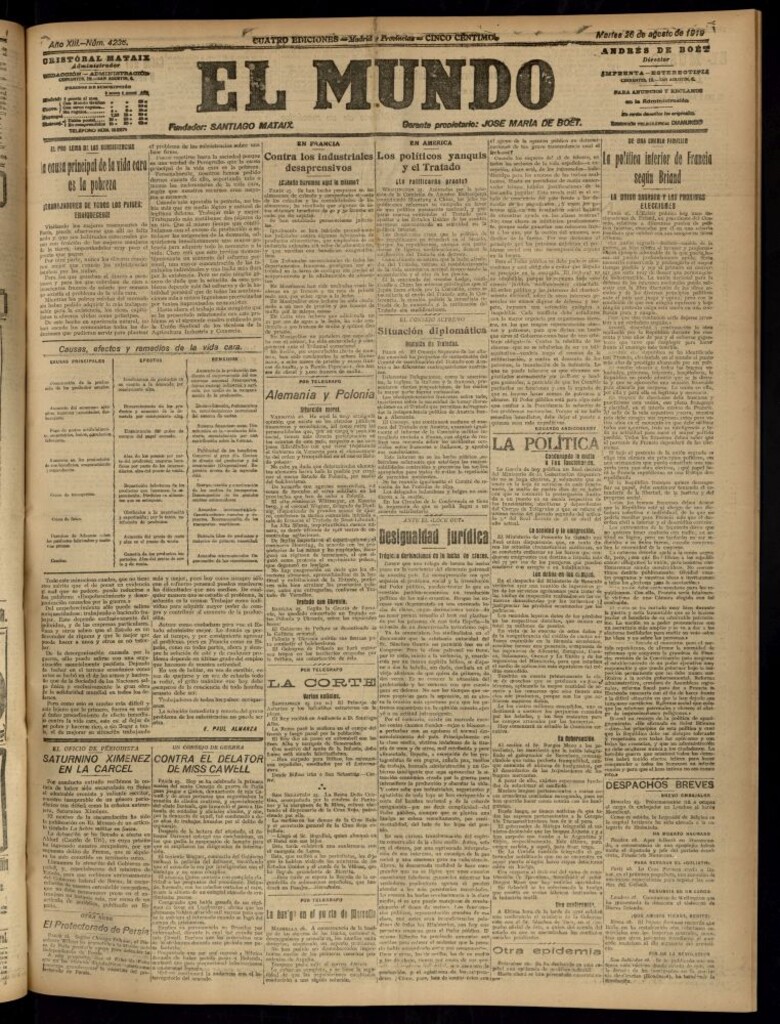 Miniatura de El Mundo del 26 de agosto de 1919 (edición de provincias)