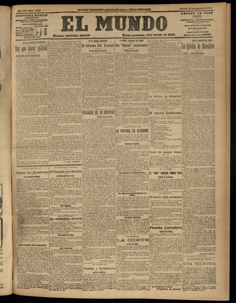 Miniatura de El Mundo del 29 de agosto de 1919 (edición de provincias)