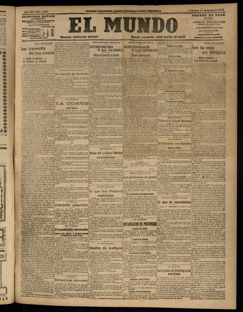 Miniatura de El Mundo del 31 de agosto de 1919 (edición de provincias)