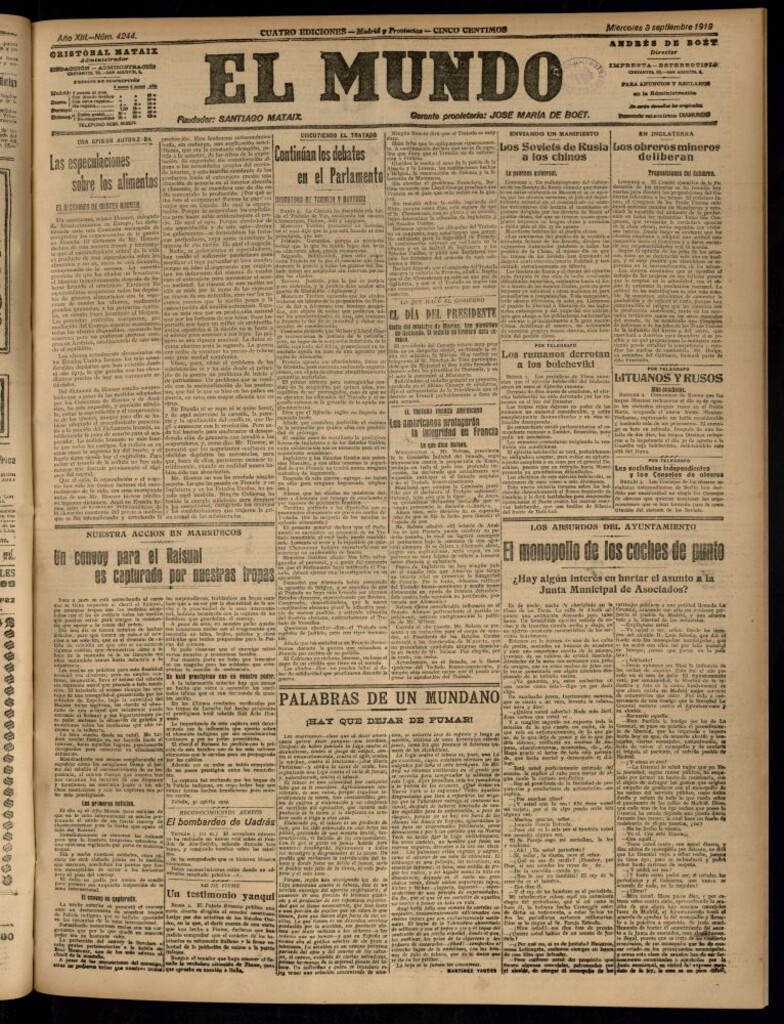 Miniatura de El Mundo del 3 de septiembre de 1919 (edición de provincias)