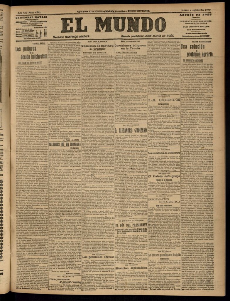 Miniatura de El Mundo del 4 de septiembre de 1919 (edición de provincias)