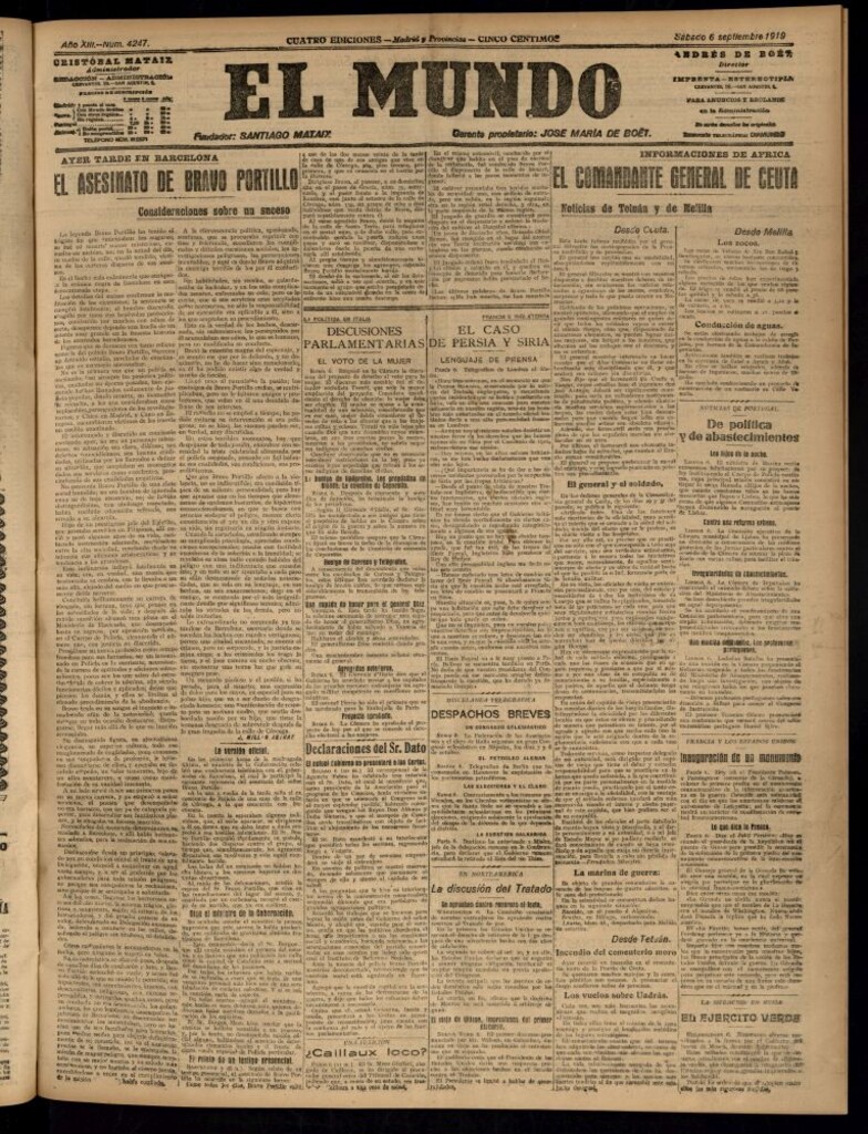 Miniatura de El Mundo del 6 de septiembre de 1919 (edición de provincias)