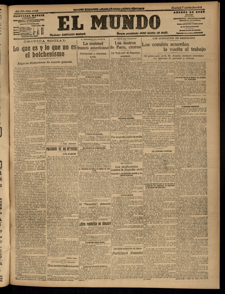 Miniatura de El Mundo del 7 de septiembre de 1919 (edición de provincias)