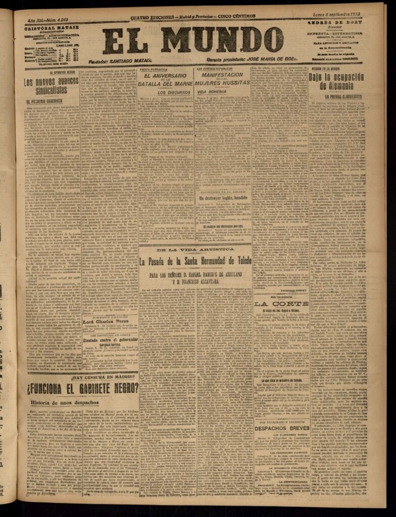 Miniatura de El Mundo del 8 de septiembre de 1919 (edición de provincias)