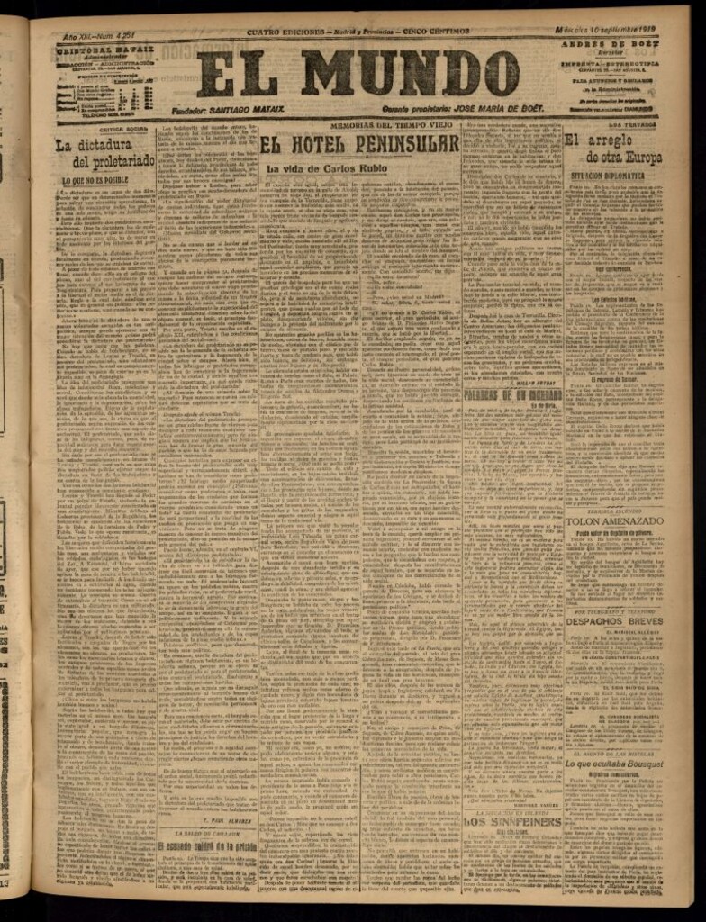 Miniatura de El Mundo del 10 de septiembre de 1919 (edición de provincias)