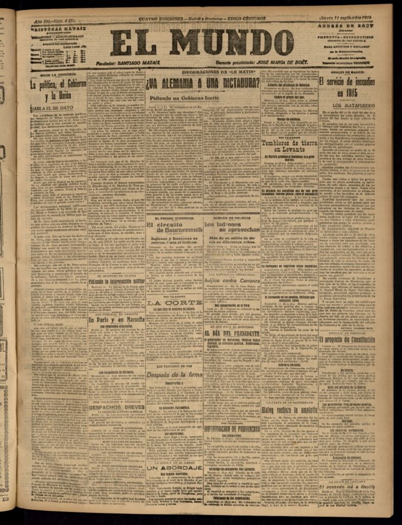 Miniatura de El Mundo del 11 de septiembre de 1919 (edición de provincias)