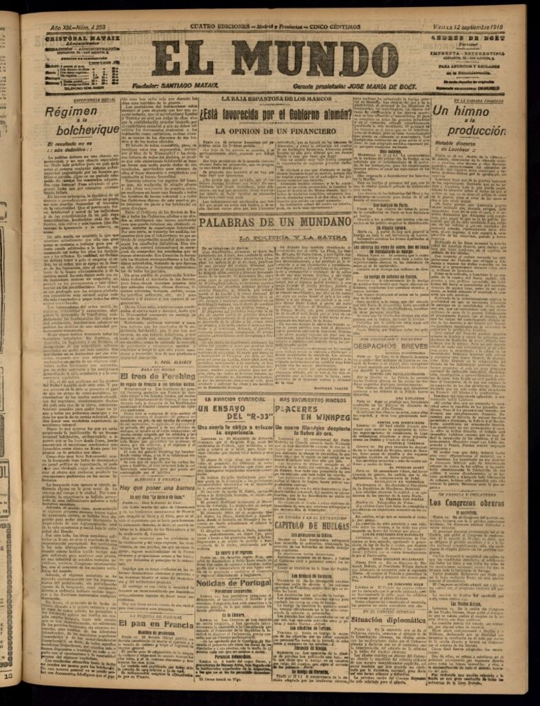 Miniatura de El Mundo del 12 de septiembre de 1919 (edición de provincias)
