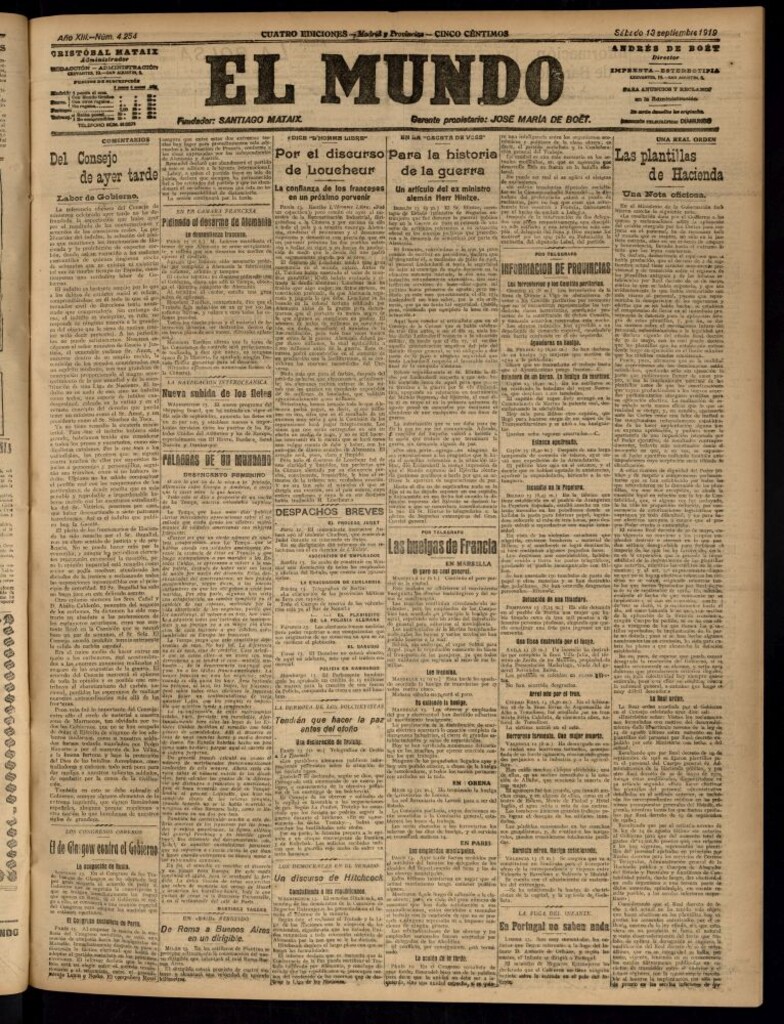 Miniatura de El Mundo del 13 de septiembre de 1919 (edición de provincias)