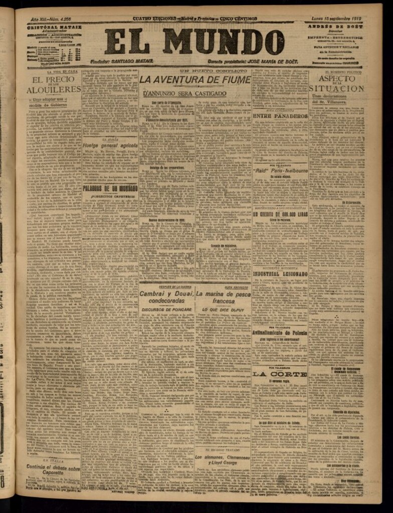 Miniatura de El Mundo del 15 de septiembre de 1919 (edición de provincias)