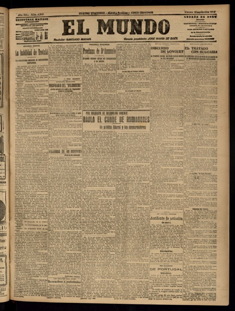 Miniatura de El Mundo del 19 de septiembre de 1919 (edición de provincias)