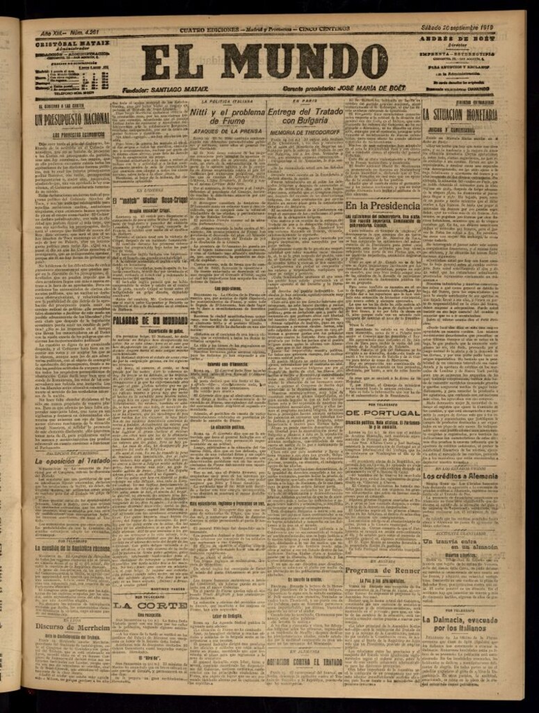 Miniatura de El Mundo del 20 de septiembre de 1919 (edición de provincias)