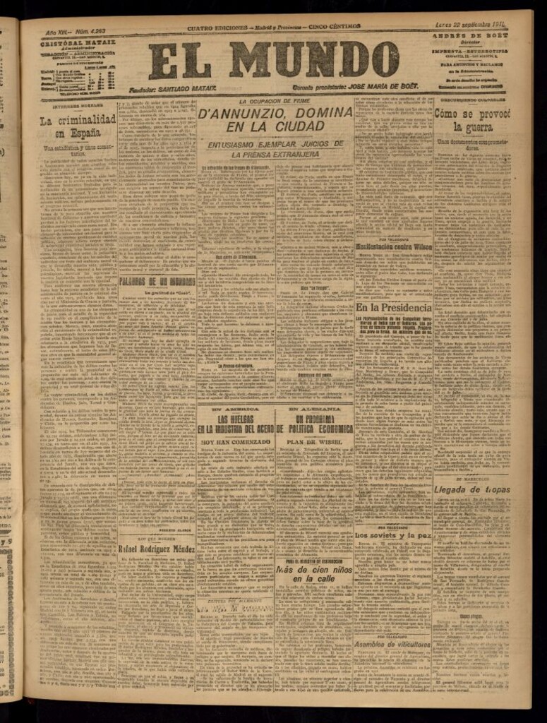 Miniatura de El Mundo del 22 de septiembre de 1919 (edición de provincias)