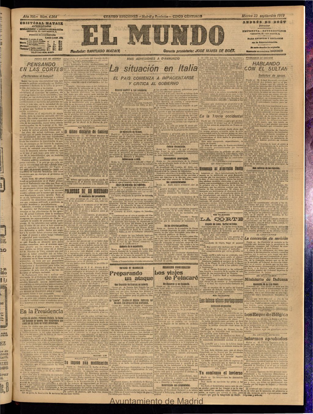 Miniatura de El Mundo del 23 de septiembre de 1919 (edición de provincias)