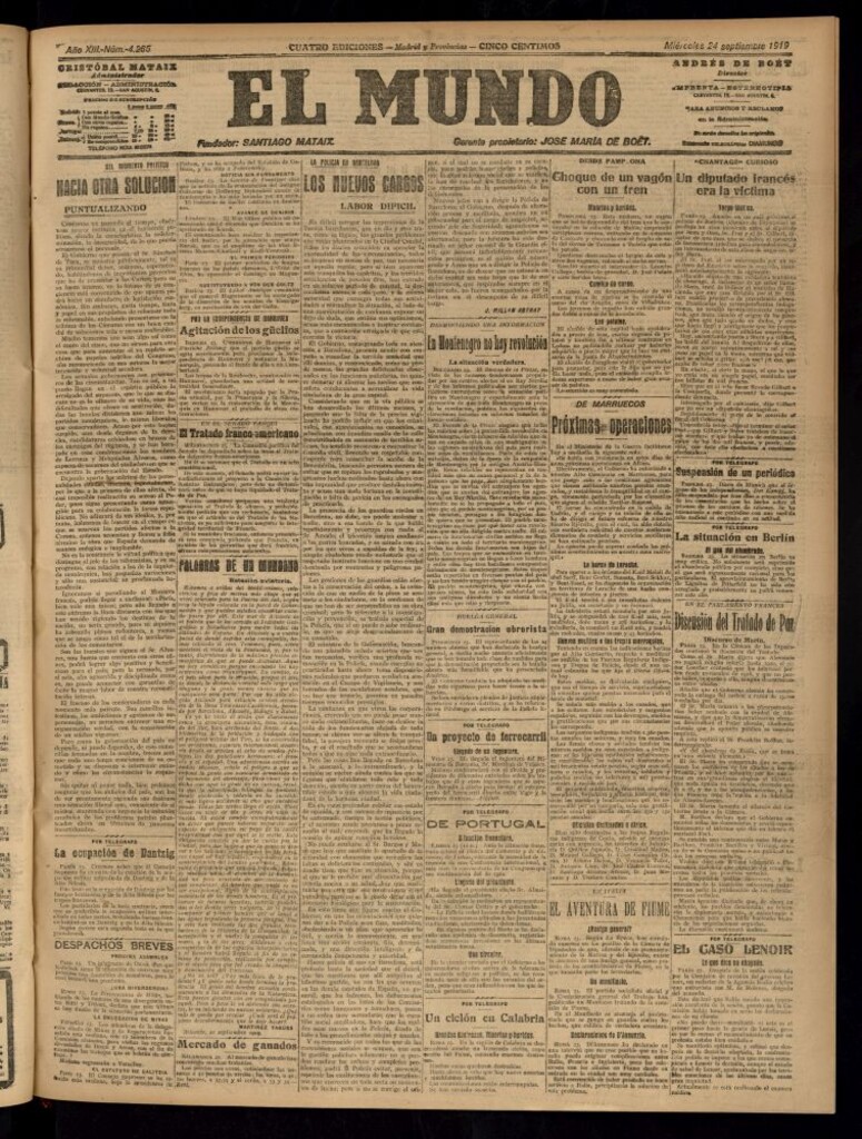 Miniatura de El Mundo del 24 de septiembre de 1919 (edición de provincias)