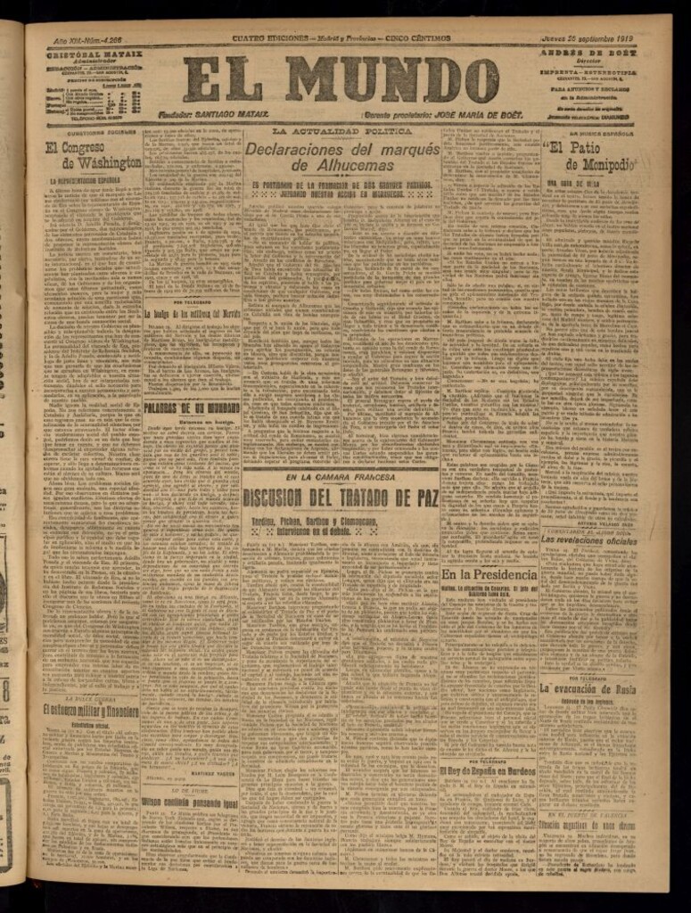 Miniatura de El Mundo del 25 de septiembre de 1919 (edición de provincias)