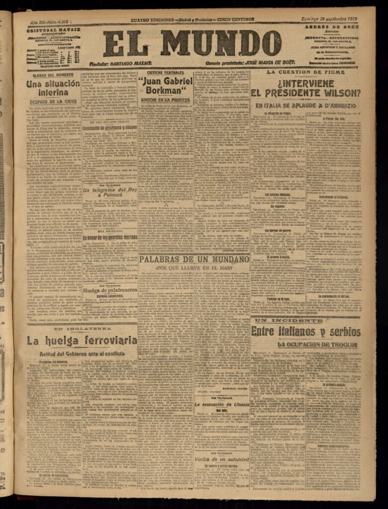 Miniatura de El Mundo del 28 de septiembre de 1919 (edición de provincias)