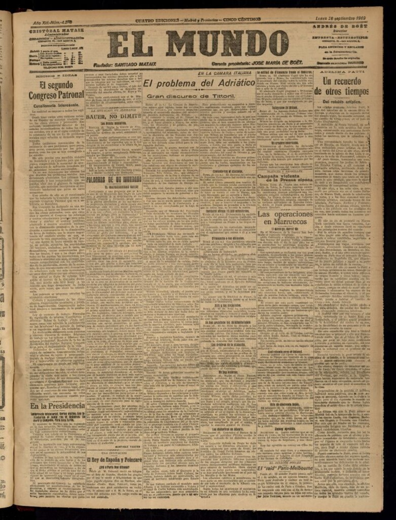 Miniatura de El Mundo del 29 de septiembre de 1919 (edición de provincias)