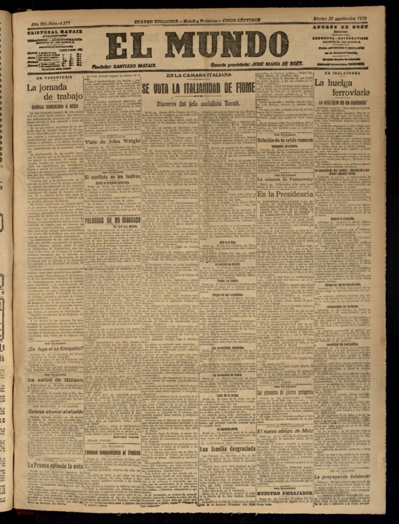 Miniatura de El Mundo del 30 de septiembre de 1919 (edición de provincias)